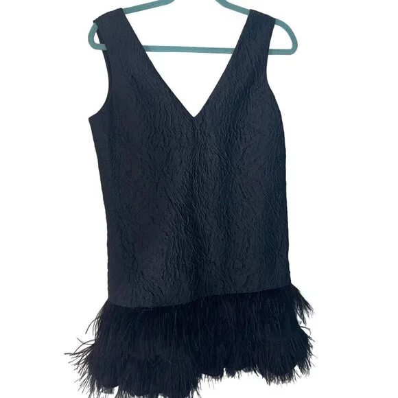 Bcbgmaxazria Womens Dress Size Black Ostrich Feather Hem Mini V Neck